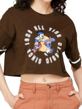 Vintage Disney Mickey Mouse 1929 Brown Boxy Cropped Top